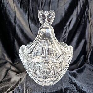 Rare VTG USA 5th Avenue 24% Lead Crystal Butterflies‎ Candy Dish w Lid Cherish